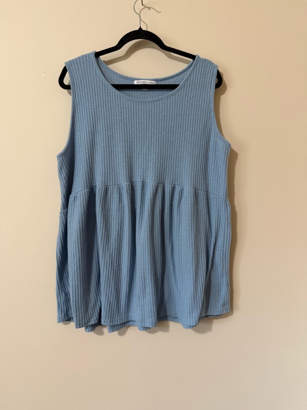 Chic Soul Light Blue Ribbed Peplum Tank